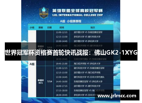 世界冠军杯资格赛首轮快讯战报：佛山GK2-1XYG